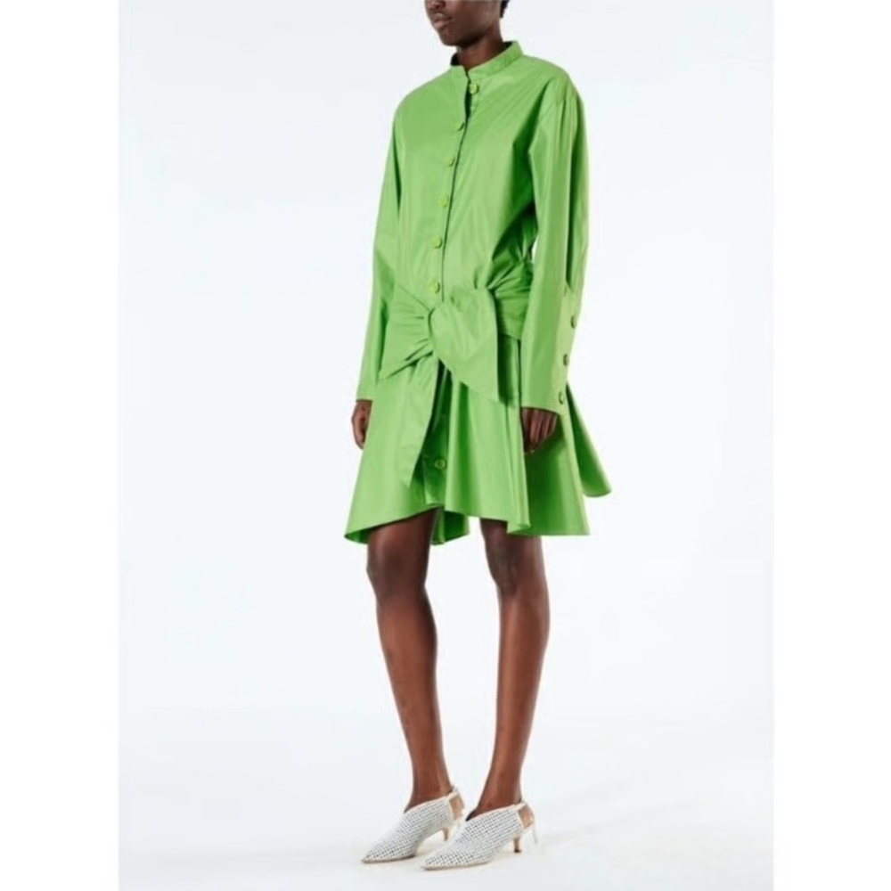 Tibi Green Poplin Long Sleeve Shirt Dress